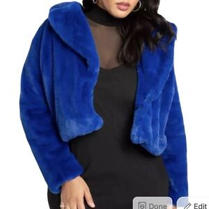 Eloquii Cobalt Blue Faux Fur Cropped Coat
